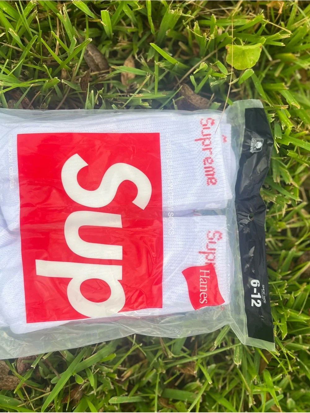 Supreme White Crew Socks with Red Logo - Pack